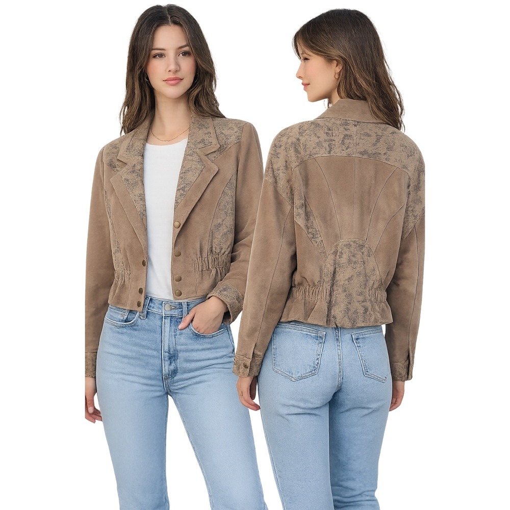 CHIA Vintage 80s Leather Bomber Jacket Tan Brown Snakeskin Embossed Womens Large